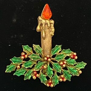 Vintage J.J. Holiday candle brooch
